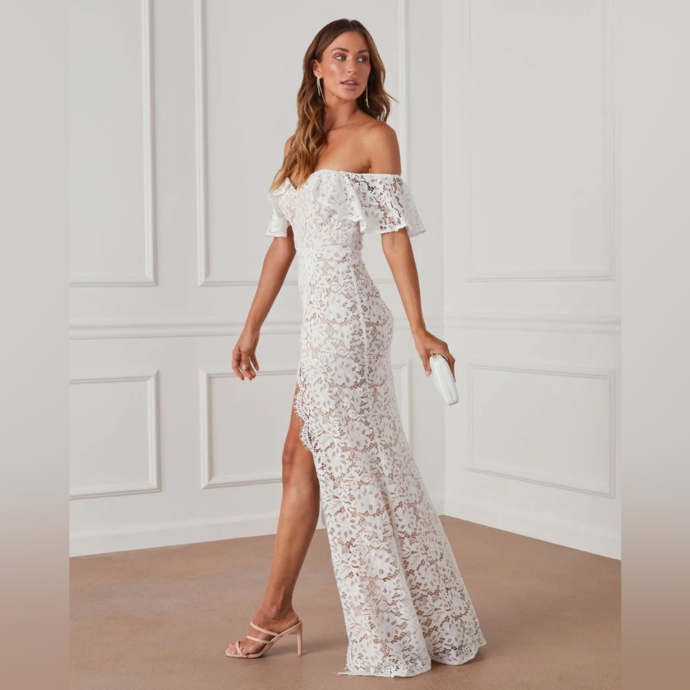 White and dude lace maxi dress